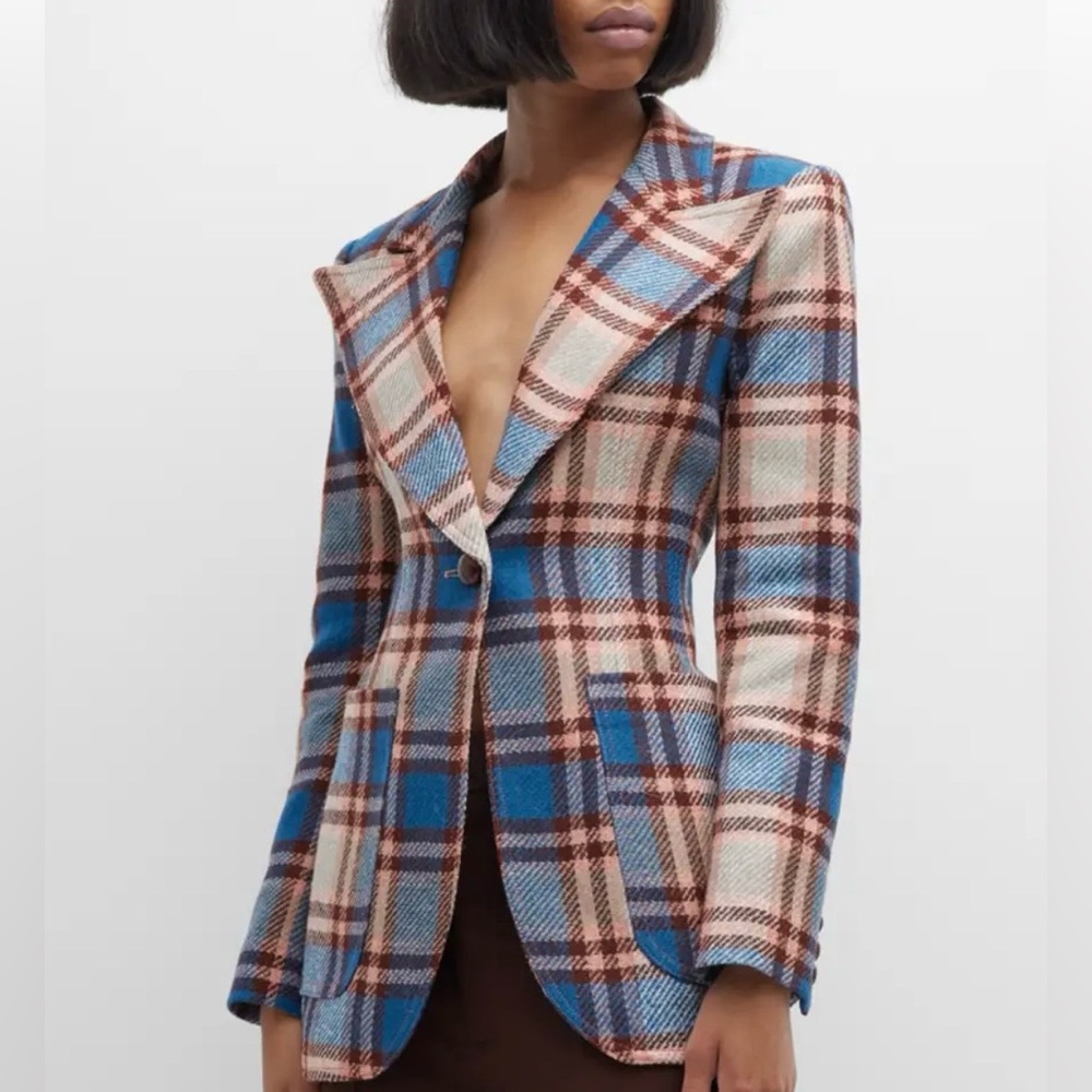 Smythe Patch Pocket Birkin Blazer in Apricot Plaid